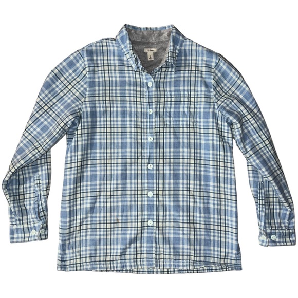 L.L. Bean Plaid Blue Fleece Lined Button Down Flannel Shirt Jacket Top Sz Small - Picture 1 of 14